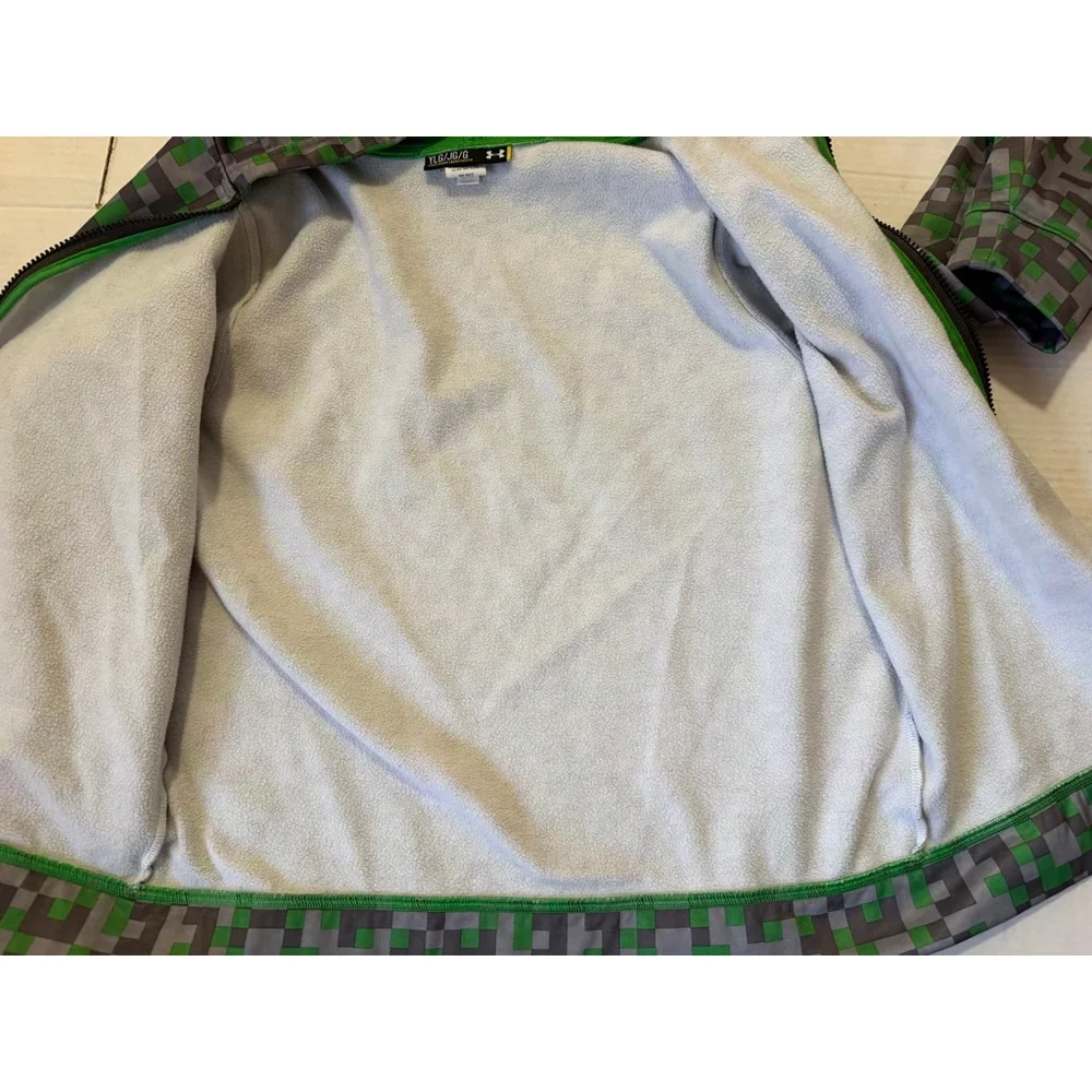 Boys Under Armour Hoodie L Gray Green Pixel Print